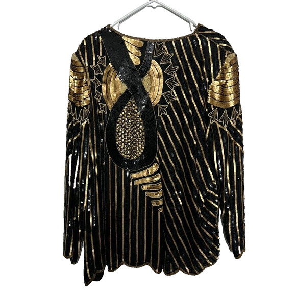 Royal Feelings Blouse Women 2X Sequined Beaded Abstract Graphic Vtg 80s Silk - Picture 3 of 13